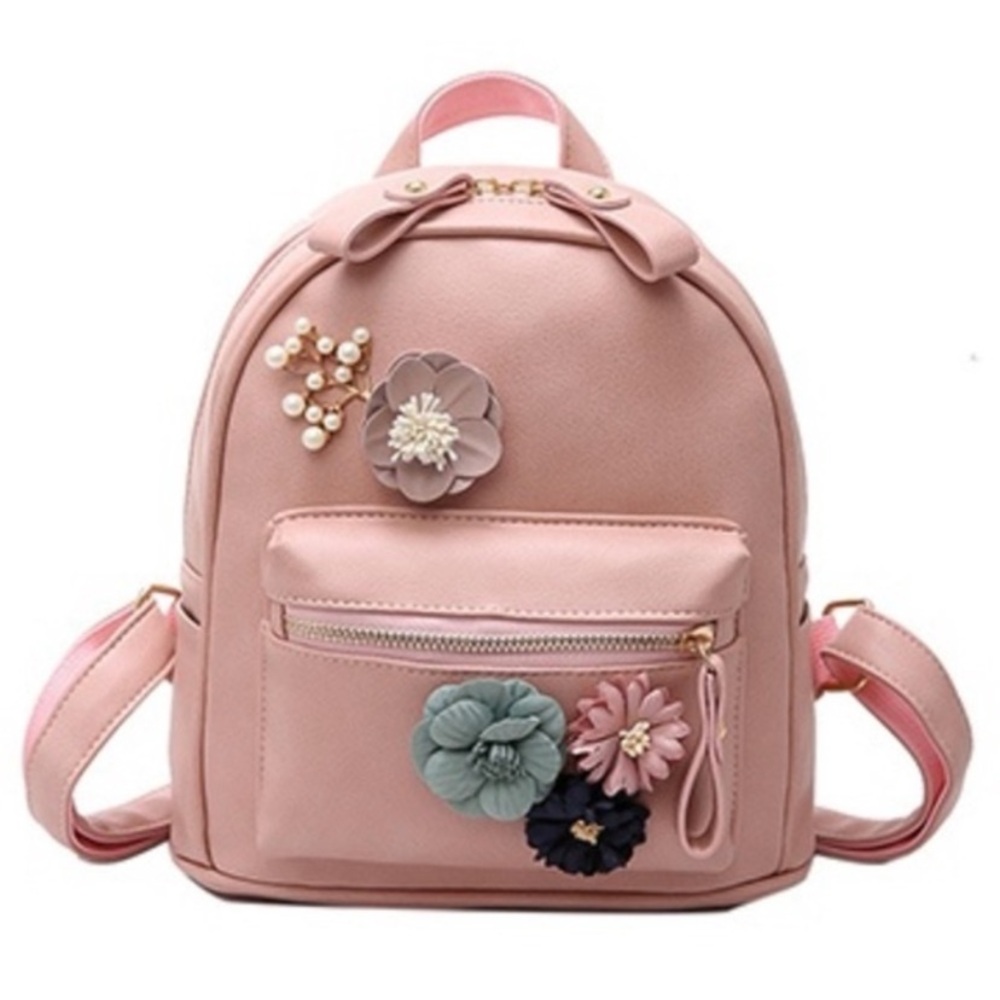 Pastel Pink Floral Embellished Backpack